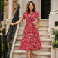 Women's Elegant V-Neck Floral Print Dress with pockets