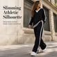 ⌛Limited-Time Discount-Women's Two-Piece Casual Set V-Neck Long Sleeve Top and Wide Leg Striped Pants Outfit
