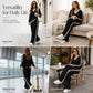 ⌛Limited-Time Discount-Women's Two-Piece Casual Set V-Neck Long Sleeve Top and Wide Leg Striped Pants Outfit