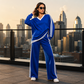 ⌛Limited-Time Discount-Women's Two-Piece Casual Set V-Neck Long Sleeve Top and Wide Leg Striped Pants Outfit