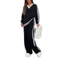 ⌛Limited-Time Discount-Women's Two-Piece Casual Set V-Neck Long Sleeve Top and Wide Leg Striped Pants Outfit