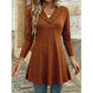 Women's V Neck Ribbed Knit Casual Top