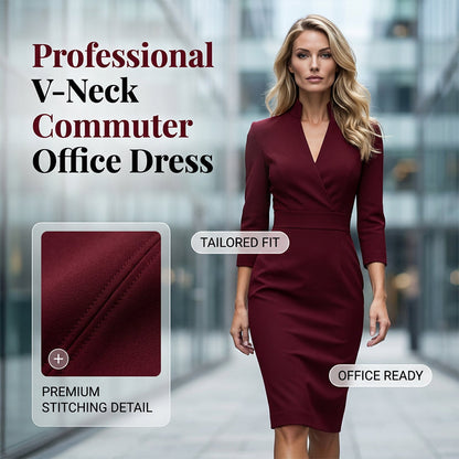 Elegant Stand Collar V-Neck Bodycon Dress
