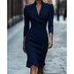 Elegant Stand Collar V-Neck Bodycon Dress