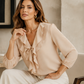 Women's Ruffle V-Neck 3/4 Sleeve Polka Dot Top