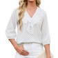 Women's Ruffle V-Neck 3/4 Sleeve Polka Dot Top