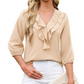 Women's Ruffle V-Neck 3/4 Sleeve Polka Dot Top