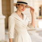 Elegant Lapel Collar Sheath Dress with Pockets