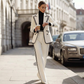 Women's Contrast Trim Blazer and Pant Set