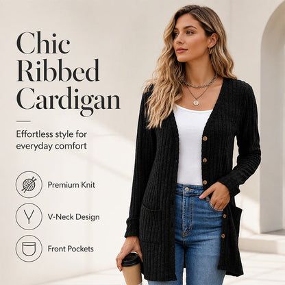 Mid-Length Knit Cardigan With Pockets
