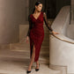 Women's Glittering Bodycon Dress with Mesh Sleeves