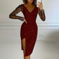 Women's Glittering Bodycon Dress with Mesh Sleeves