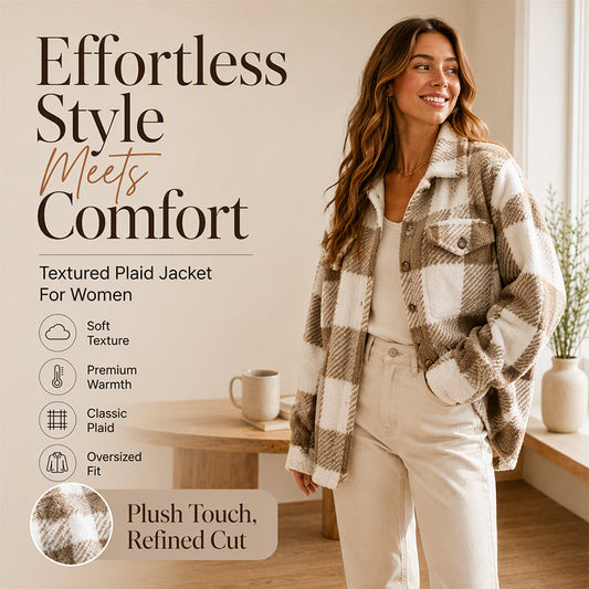 Women's Plaid Button-Down Cozy Jacket