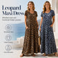 🥳2026 HOT SALE 50% Off🥳💞Women's Leopard Print Maxi Dress with Pockets Casual Short Sleeve Long Dress