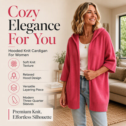 Women's 3/4 Sleeve Hooded Knit Cardigan
