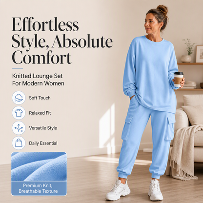 Women's Casual Crew Neck Top & Cargo Pants Set