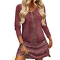 Women Long Sleeve Zipper Printed Short Dress