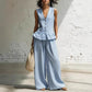 Women's Summer Peplum Top & Wide-Leg Pants Set