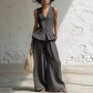 Women's Summer Peplum Top & Wide-Leg Pants Set
