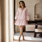 Women Striped V Neck Long Sleeve Lantern Sleeve Loose Dress