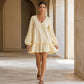 Women Striped V Neck Long Sleeve Lantern Sleeve Loose Dress