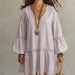 Women Striped V Neck Long Sleeve Lantern Sleeve Loose Dress