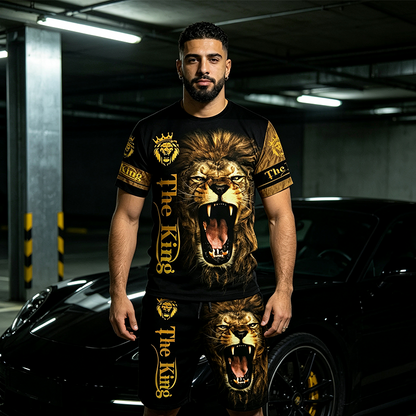 Men's Casual Animal Graphic T-Shirt and Shorts Set