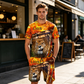 Men's Casual Animal Graphic T-Shirt and Shorts Set