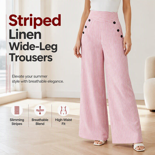 High-Waist Striped Wide-Leg Trousers