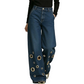 Women's Metal Eyelet Cutout Wide-Leg Jeans