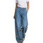 Women's Metal Eyelet Cutout Wide-Leg Jeans