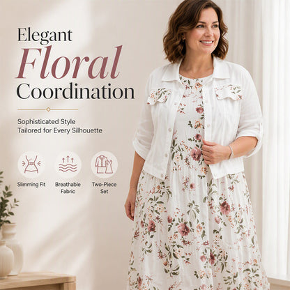 Women's Floral Maxi Dress with Cropped Jacket Set