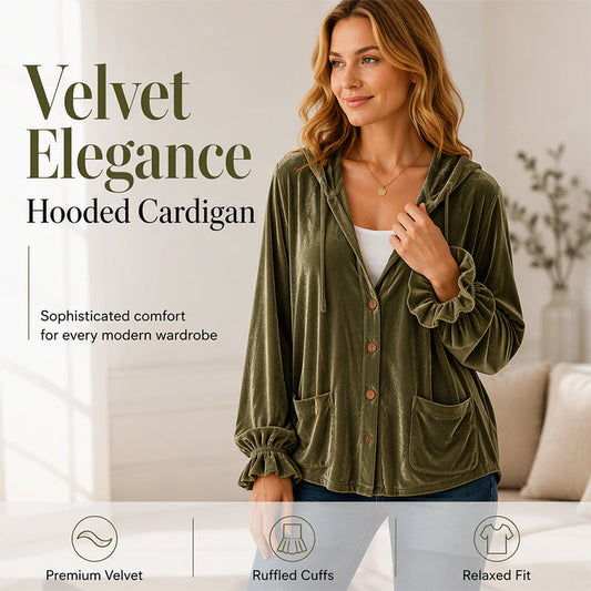 Women's Velvet Hoodie Jacket with Ruffle Sleeve