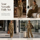 Women's Velvet Long Sleeve Shirt & Wide Leg Pants Set
