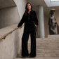 Women's Velvet Long Sleeve Shirt & Wide Leg Pants Set