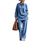 Women's Velvet Long Sleeve Shirt & Wide Leg Pants Set