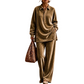 Women's Velvet Long Sleeve Shirt & Wide Leg Pants Set
