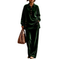 Women's Velvet Long Sleeve Shirt & Wide Leg Pants Set
