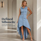 Women's Sleeveless Denim Dress with Asymmetrical Hem