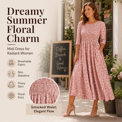 ⏰Last Day Sale 50% Off💃Women's Smocked Floral Print Dress