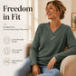 Women's Ribbed Knit V-Neck Top with Decorative Buttons
