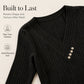 Women's Ribbed Knit V-Neck Top with Decorative Buttons