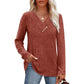 Women's Ribbed Knit V-Neck Top with Decorative Buttons