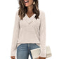 Women's Ribbed Knit V-Neck Top with Decorative Buttons