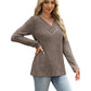 Women's Ribbed Knit V-Neck Top with Decorative Buttons