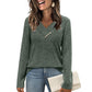 Women's Ribbed Knit V-Neck Top with Decorative Buttons