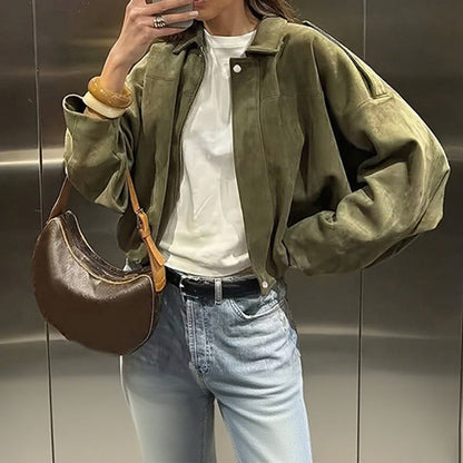 Women’s Fashionable Suede-Effect Pilot Jacket