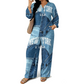 Women's Long Sleeve Top & Wide Leg Pants Set