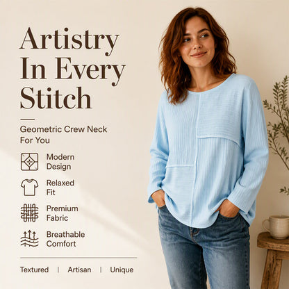 ⏰Last Day Sale 50% Off 💃Women's Crewneck Textured Patchwork Top