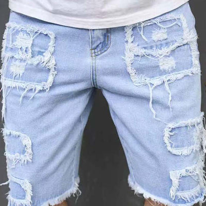 Men's Ripped Denim Shorts with Frayed Details